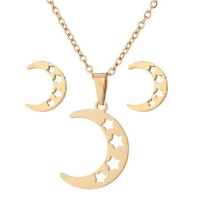 China Cute Fashion Jewelry Sets Personalized Necklaces Stainless Steel Initial Moon Necklace and Earrings Set for sale