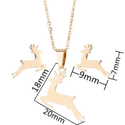 China TRENDY Classic Stainless Steel Deer Animal Necklace Stud Earrings Set Women Chain Christmas Gift Jewelry for sale