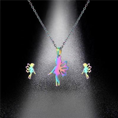 China Unique Angel Girl Necklace Earrings Wholesale Casual/Sporty Jewelry Set Set For Women Stainless Steel Jewelry Sets for sale