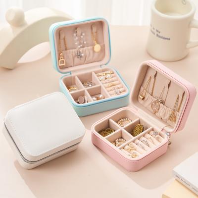 China Handmade Mini Jewelery Gift Velvet Jewel Organizer Storage Case Small Box Travel Leather Jewelry Box for sale