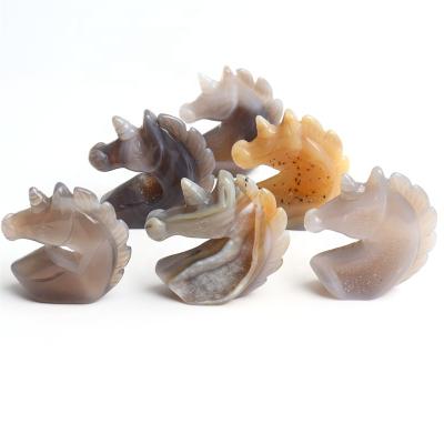 China China Carved Crystal Agate Geode Unicorn Crafts Natural Rock Stone Carving Home Ornaments for sale