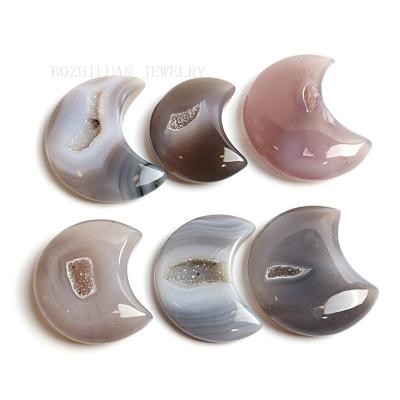 China China Hand Carved Natural Agate Geode Moon Shape Crystal Carving For Home Decoration for sale