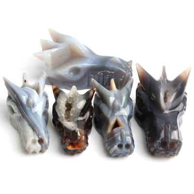 China China Carved Skulls Crystal Master Crafts Dragon Geode Agate Crystal Animal Carving Ornaments for sale