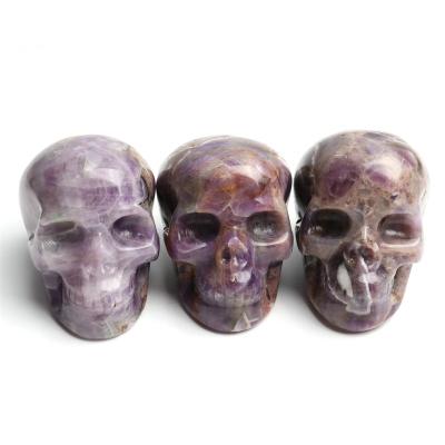 China China Crystal Carving Skulls Head Purple Amethyst Crafts Quartz Crystal Hand Carved Ornament for sale