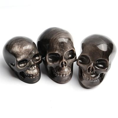 China China Crystal Carving Silver Crystal Skulls Head Big Obsidian Skulls Hand Carved Crafts Ornament for sale