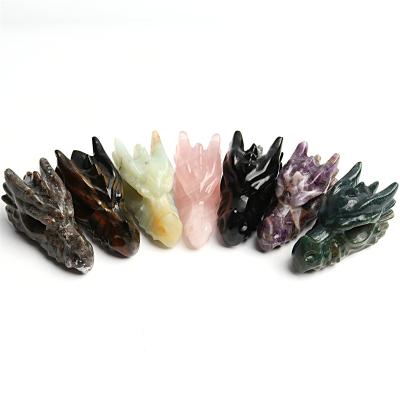 China China natural crystal animal carving dragon heads skulls rosequartz amethyst quartz crafts for gift for sale