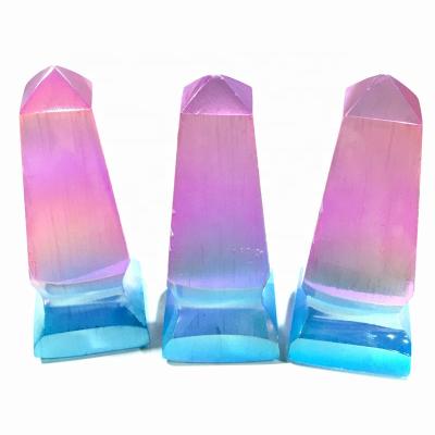 China China natural colorful plate gypsum square tower aura selenite massage wand point for decoration for sale