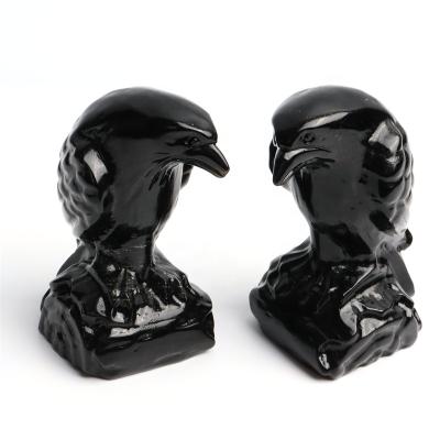 China China Animals Crystal Crow Carving Figurine Black Obsidian Hand Carved Craft Ornaments Gift for sale