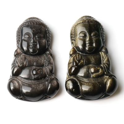 China Amitabha Buddha Silvery Peace Pendant China Obsidian Buddha Crystal Craft For Pendant for sale