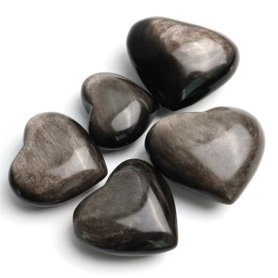 China China hand carved carvings crystales silver obsidian heart shape crystal crafts home decor for sale