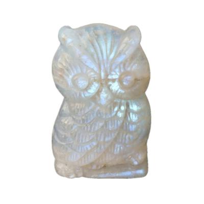 China China Crystal Hand Carved Owl Pendant Natural Moonstone Carving Owl Animal Craft For Jewelry Cute for sale