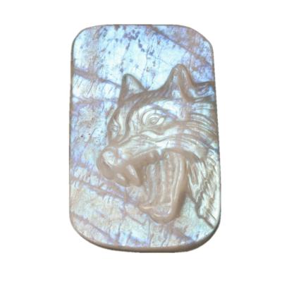 China China Crystal Animal Carving Hand Carved Wolf Head Pendant Moonstone Opens Square Pendant Gift for sale