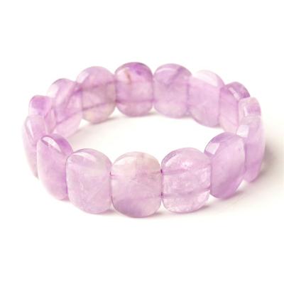 China Handmade Crystal Bracelet China Lavender Natural Oval Amethyst Gemstone Elastic Beaded Bracelet for sale