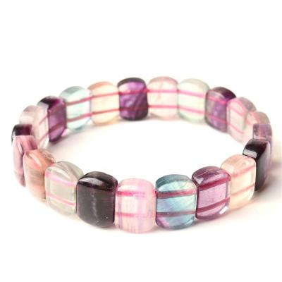 China Colorful Oval Elastic Beaded Gemstone Bracelet China Fluorite Slice Crystal Bangle Bracelet For Women for sale