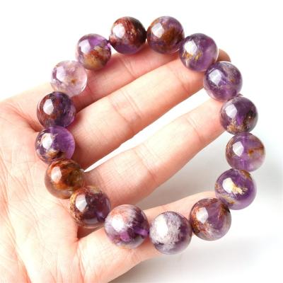 China China Natural Purple Quartz Crystal Stone Bracelets Round Ghost Bead Charm Bracelet For Gift for sale