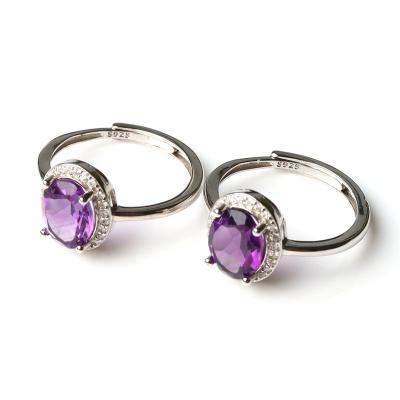 China China S925 Amethyst Stone Purple Quartz Stone Natural Oval Shape Silver Adjustable Rings Women Jewelry for sale