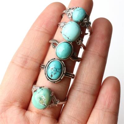 China China Raw Ore Turquoise Ring Men and Women 925 Sterling Silver Natural Stone Adjustable Rings for sale