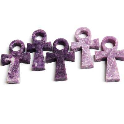 China China Hand Carved Natural Crystal Key Of Life Carved Crafts Mica Purple Quartz Carving Ornaments for sale