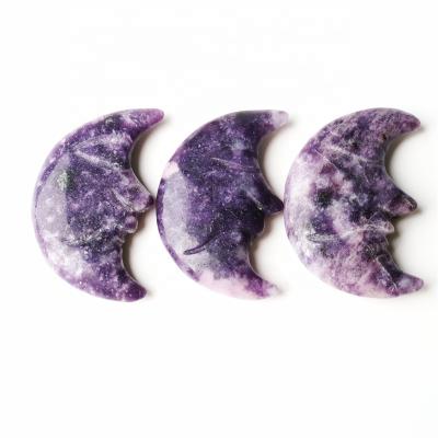 China China Natural Purple Mica Moon Face Lepidolite Crystal Hand Carved Healing Crafts For Home Decoration for sale