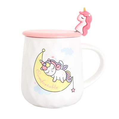 China Viable Cute Ceramic Student Small Freshwater Mug Pink Unicorn Cartoon Creative Gift Mug for sale