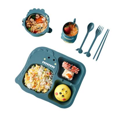 China Hotselling Household Silicon Cartoon Dinosaur Kids Dish 6pcs Daily Tableware Sets Dinner Dishes for sale