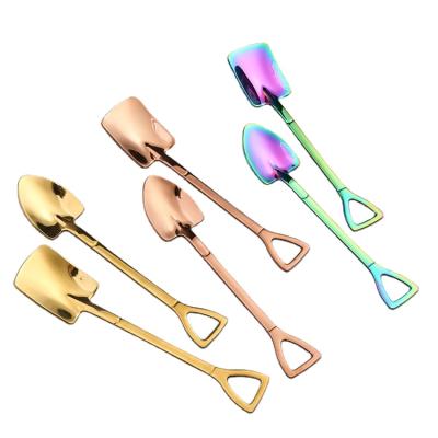 China Viable Stainless Steel Rose Gold Long Handle Stirring Coffee Ice Cream Dessert Spoon Restaurant Watermelon Fruit Fork for sale