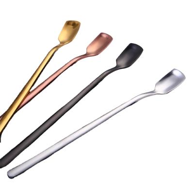 China Viable Creative Square Stainless Steel Gold Coffe Spoons Handle Dessert Stirring Scoop for sale