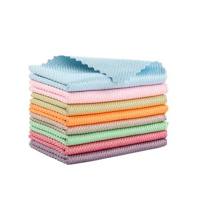 China Viable Wholesale Hot Sale Microfiber Fish Scale Cloth Glass Absorbent Towel Cleaning Scouring Pad for sale