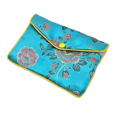 China Silk Chinese Style Embroidered Jewelry Pouch With Button And Zipper for sale