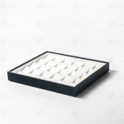 China Keep Or Travel Jewelry Customized Handmade White Leather PU Wood Jewelry Display Tray For Fair Show for sale