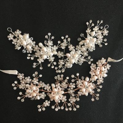 China SLBRIDAL ALLOY Crystal Rhinestones Freshwater Pearls Wedding Headband Hair Accessories Women Bridesmaids Handmade Cable Bridal Jewelry for sale