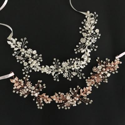 China SLBRIDAL ALLOY Vintage Headband Hair Accessories Women Bridal Jewelry Handmade Rhinestone Vine Crystal Pearls Wedding Headpieces Hair for sale