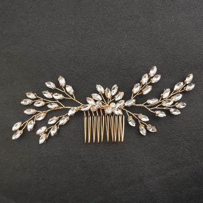 China SLBRIDAL ALLOY Gold Rhinestones Crystal Flower Wedding Hair Comb Hair Accessories Women Handmade Cable Bridal Jewelry for sale