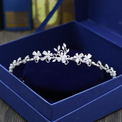 China SLBRIDAL ALLOY Silver Pave Set Cubic Zirconia Wedding Tiara Headband CZ Queen Bridal Bridesmaids Princess Pageant Party Crown Queen Women for sale