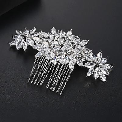 China SLBRIDAL Brass Top Quality Micro Pave Cubic Zircon Bridal Hair Comb Wedding CZ Headdress Hair Accessories Bridesmaids Women Jewelry for sale