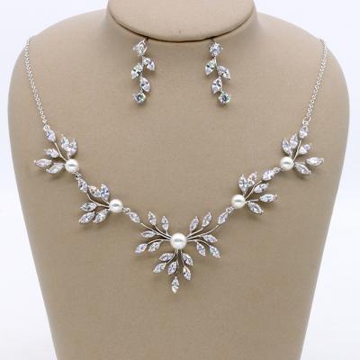 China SLBRIDAL ALLOY Copper Wedding Cubic Zircon Beads Bridal Jewelry Set CZ Necklace Earring Set Banquet Party Jewelry Set Women Jewelry for sale