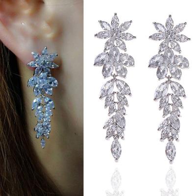 China SLBRIDAL Romantic Pave Set Clear Cubic Zircon Luster Earring Wedding Bridal Dangle CZ Earrings Girls Women Fashion Daily Earring for sale