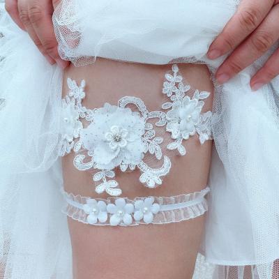 China Bridal Garter Ring For Women /Female/Sexy Crystal Rhinestones Pearls Flower Sash Polyester SLBRIDAL Lace Thigh Leg Bride Garter Wedding Garter for sale