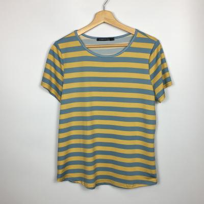 China Hot Sale Summer QUICK DRY Shorts Sheath Oversized Yellow Blue Stripe T-shirt Women Casual Plus Size Shirts O Neck Shirts For Women for sale