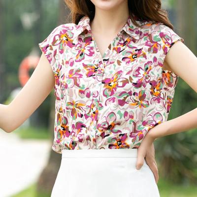 China Red Floral Breathable Plus Size Shirts Ladies Sleeveless Blouses Fashion Sleeveless V Neck Casual Office Summer Vacation Ladies Tops for sale