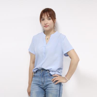 China Breathable Plus Size Shirts Short Sleeve Ladies Blouses Fashion V Neck Casual Vacation Office Summer Ladies Tops for sale