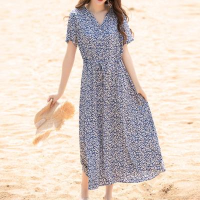 China 2021 New Breathable Hot Sale Casual Beach Vacation Travel Plus Size Women's Dresses Elegant Short Sleeve V-Neckline for sale