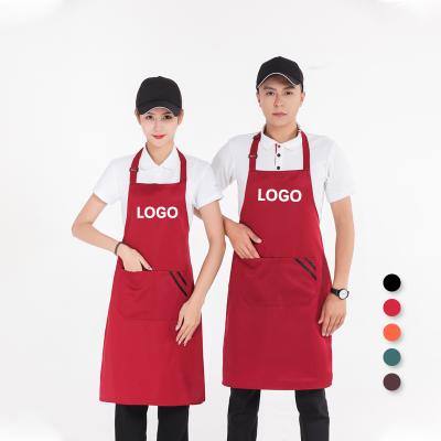 China SANITAIRE Custom Logo Unisex Adjustable Bib Red Waterproof Aprons with Two Pockets for Hair Salon for sale