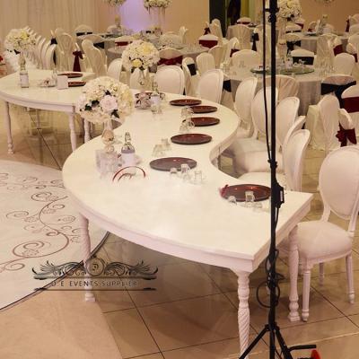 China Adjustable half moon table set outdoor furniture event wedding party (other) used all white senpertine table set for sale