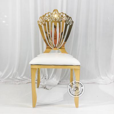 China Gold Stainless Steel Modern Rental Fancy Wedding Chair For Restaurant And Banquet With New Design Back for sale