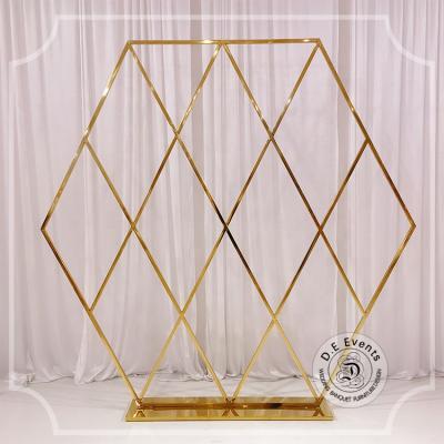 China Event/Hotel/Wedding/Event Hexagon Grid Pipe Stainless Steel Backdrop Hot Selling Gold Wedding/Event Stand for sale