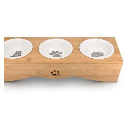 China Sustainable Cats And Dogs Feeding Station Ceramic Feeding Bowl Set 3-Piece Raised Bowl Stand Food Bowls for sale