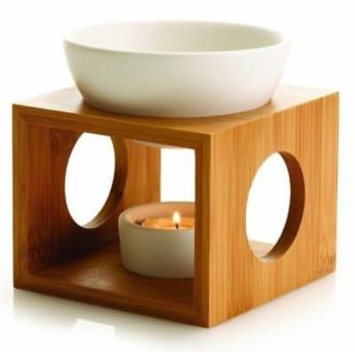 China Japanese Oil Incense Burner Candle Cast Wooden Oil Burner Wood Stand Bowl Aromatherapy Oils and Wax White Ceramic Casts for sale