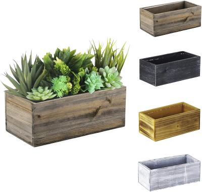 China Modern Natural Brown Rectangle Wood Planter Box With Liner Removable Plastic Rustic Wood Planters Indoor Decorative Box for sale