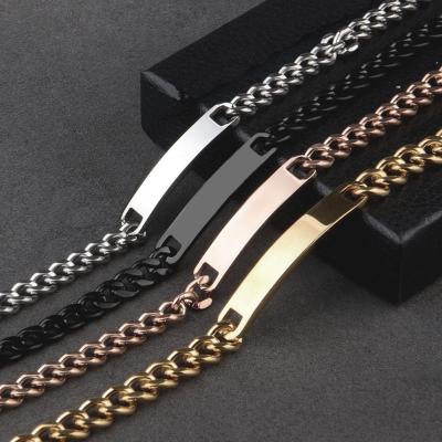 China 9mm Classic 4 Colors Engraved Environmentally Friendly Cuban Link Restriction Logo Jewelry Gift Stainless Steel Chain Bracelet For Men for sale